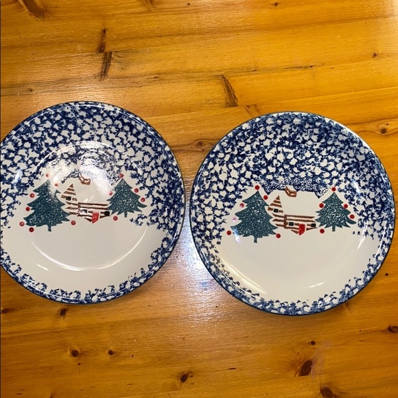 Tienshan Holiday Set Of 2 Folk Craft Cabin In The Snow Dinner